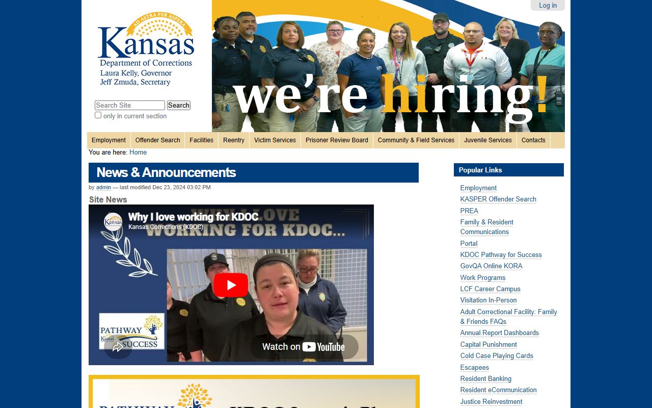 Lincoln County inmate records Kansas Department of Corrections source