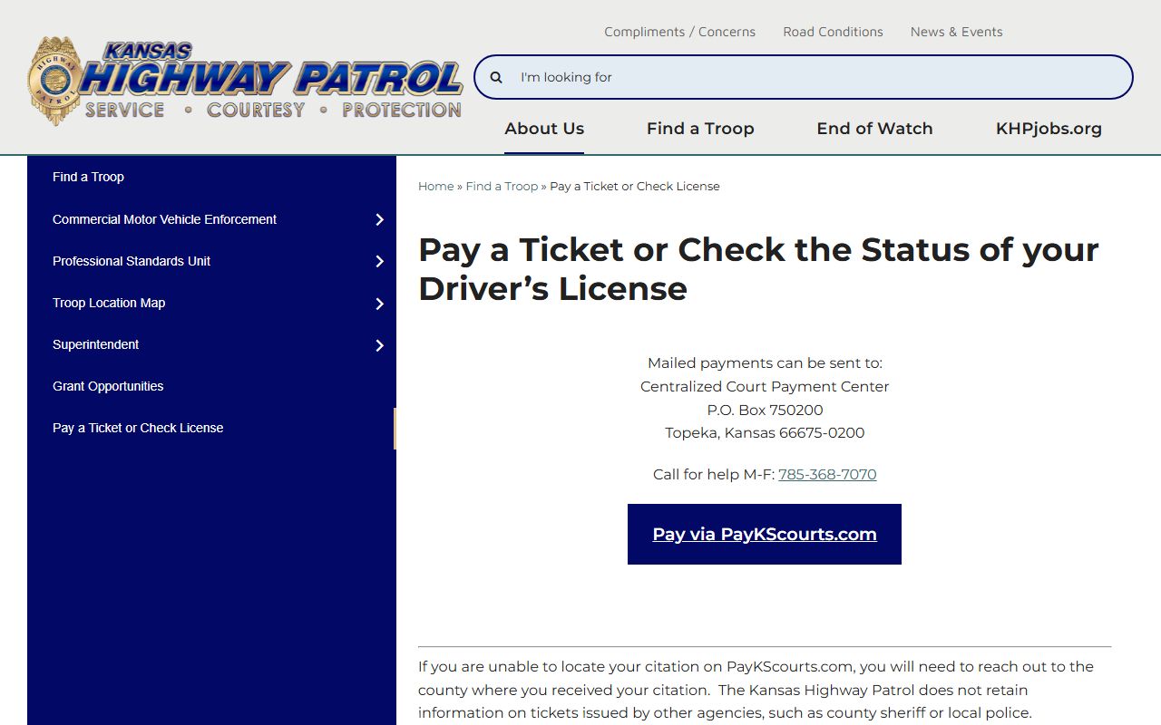 Lincoln County traffic court records Kansas Highway Patrol payment source