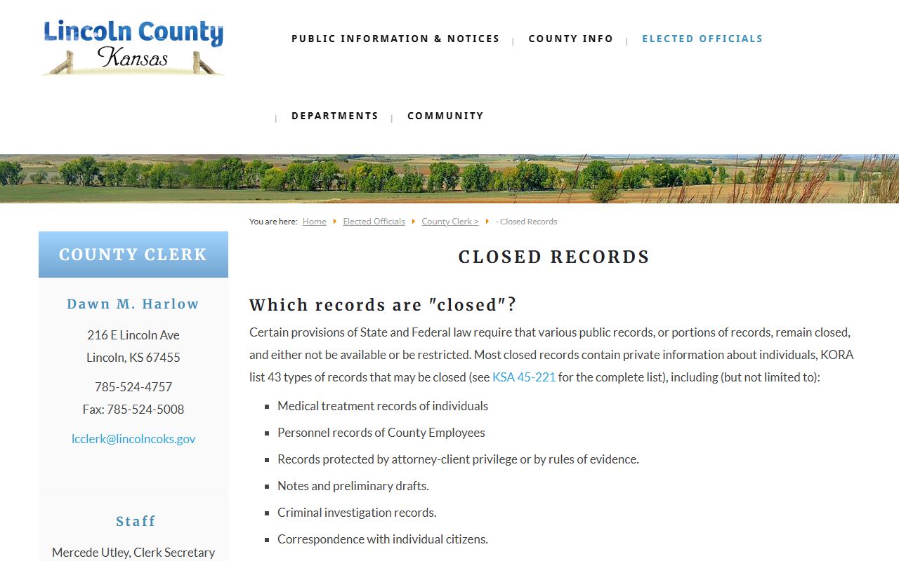 Lincoln County court records closed records and KORA exemptions